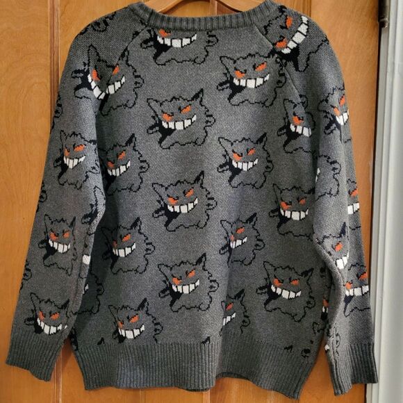 NWOT Pokémon Gengar Knit Sweater Gray Retro Pixel Design Sz Women's L, Men's M - Picture 4 of 8